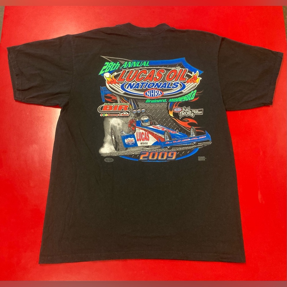 2009 28th Annual Lucas Oil Nationals NHRA Drag Racing Graphic Black Shirt Size L
